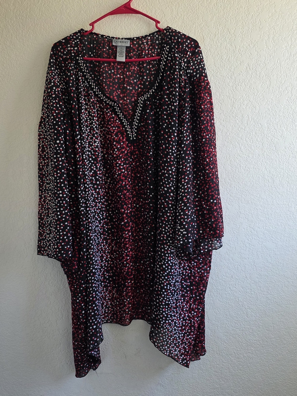 Catherines Black and Red Polka handkerchief Sheer Top